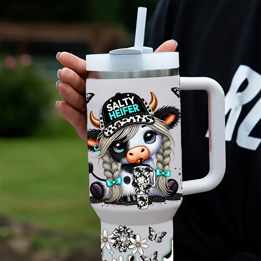 TEMU 2pcs Set With Daisy And Cute Calf Patterns, Uv Dtf Self-adhesive Transfer Paper, Suitable For 40-ounce Glass Cups, Water Bottles, School