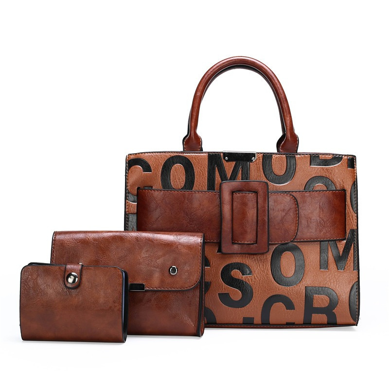TEMU 3pcs Women's Monogram Embossed Set, Large Capacity Tote Set, Removable Diagonal Strap