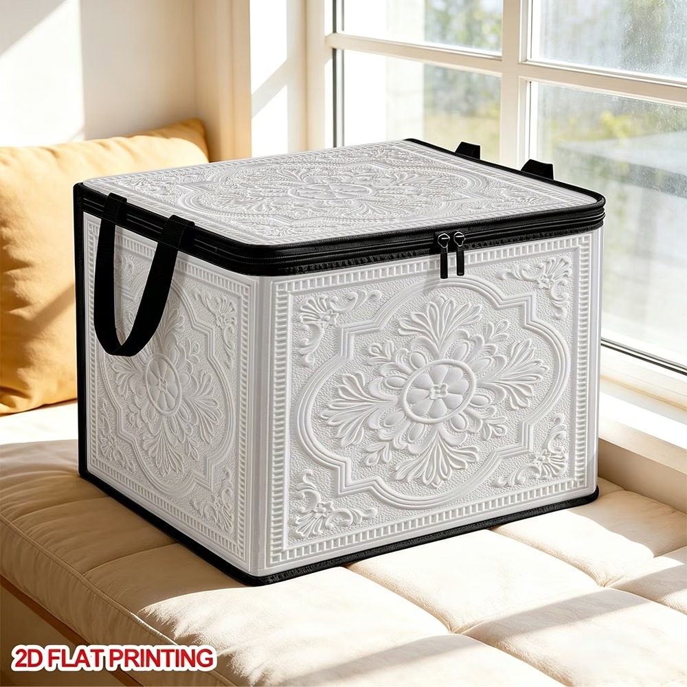 TEMU Boîte de rangement de style nordique à motif sculpté en dimensions, conteneur de rangement en tissu renforcé à impression 2D à plat pour de et