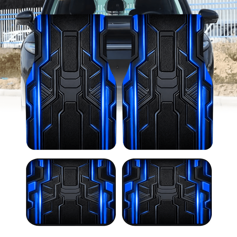 TEMU Lot de 4 tapis de sol de voiture, imprimés avec un motif mécanique 2D aux froids, tapis intérieurs automobiles universels, durables, adaptés à