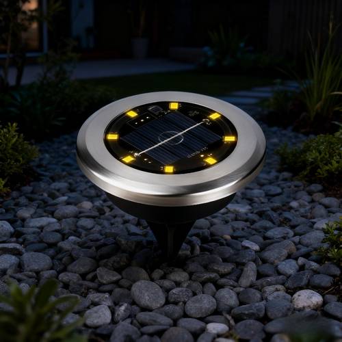 8led solar outdoor in ground light solar charging nickel based battery simple and quick ground plug installation stainless steel disc light solar pathway light garden lighting suitable for courtyards gardens driveways and lawns
