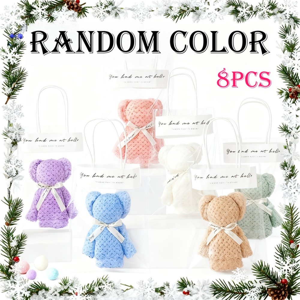 TEMU 8-delige Teddybeer Handdoek Cadeauset, Inclusief 4 Transparante Geschenkzakken en 4 Beer Handdoeken, Beer Handdoeken Kommen met Transparante