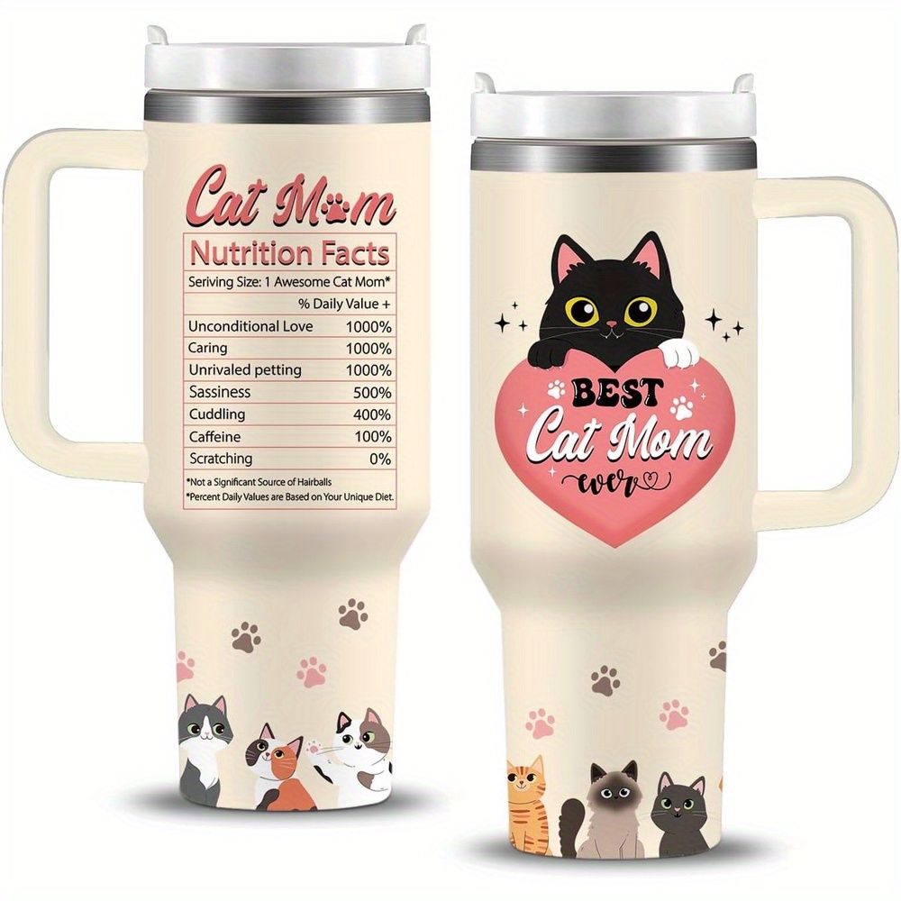 

Cat Gifts For Cat Lovers, , Cat , Stainless Steel 40oz With Handle And Straw, Gifts For Birthday, Thanksgiving, Holiday, Design Leakproof, 304 Stainless Steel, Valentine's Day Gift, Water Bottle