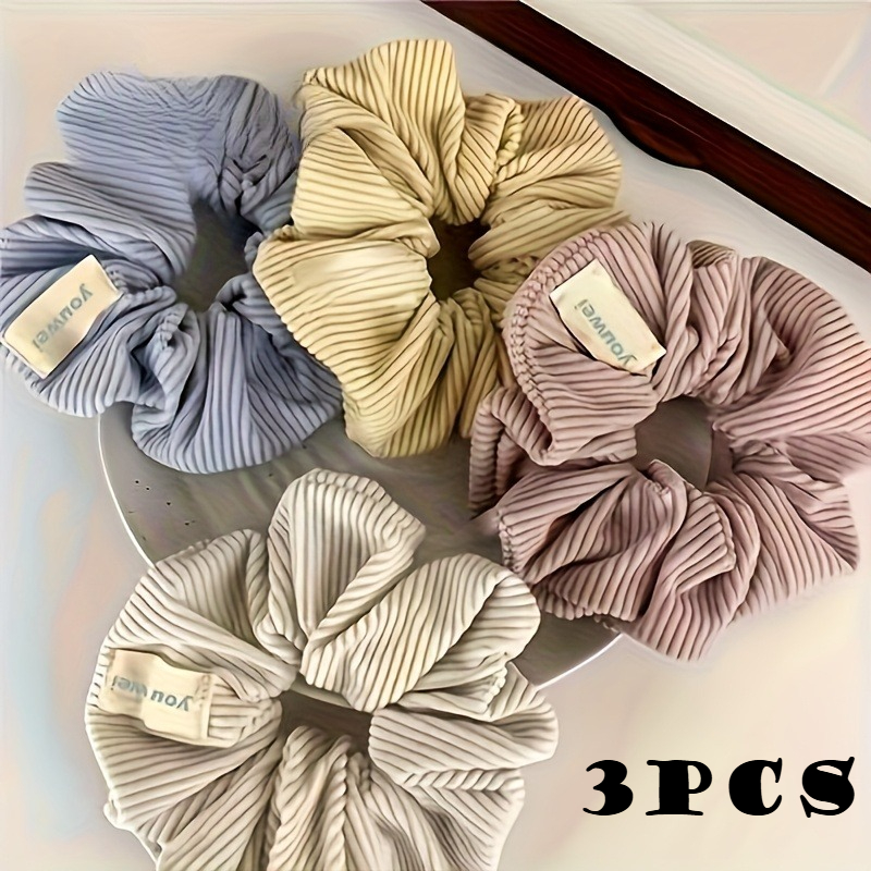 E-shop 3er Set Haargummis in zufälliger Farbe für Frühling und Sommer, cremefarbene Cordflor, Darm-Haargummis, weiches Haarband, 'S Haargummi, süße