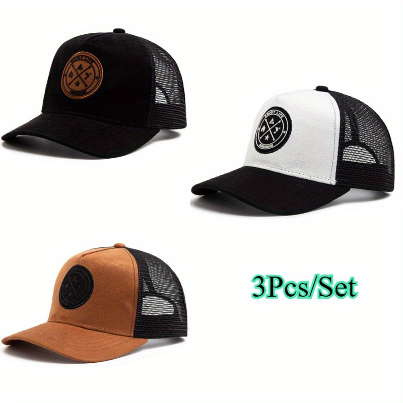 3pcs/set Fashion Baseball Cap Velvet Top Mesh Style Truck Cap Fashion Suitable For Travel Running To Love Leisure