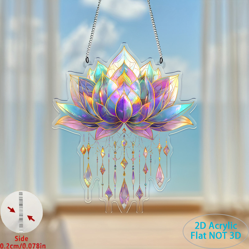 TEMU 2d Flat Lotus Sun Catcher - -purple With Hanging Crystals, Suitable For Living Room, Office, Gift Decoration, Indoor And Outdoor Use, Interior