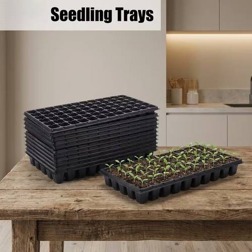 imagen del artículo bandeja de plástico para plántulas de 105 , color , juego de 3 piezas, bandeja de cultivo para germinación de semillas para propagación de plántulas de jardinería, cultivo y trasplante de plántulas de flores y hortalizas, bandeja de para invernadero doméstico, jardinería comercial