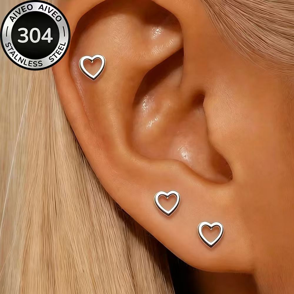 3-Pair Golden Stud Earrings Set