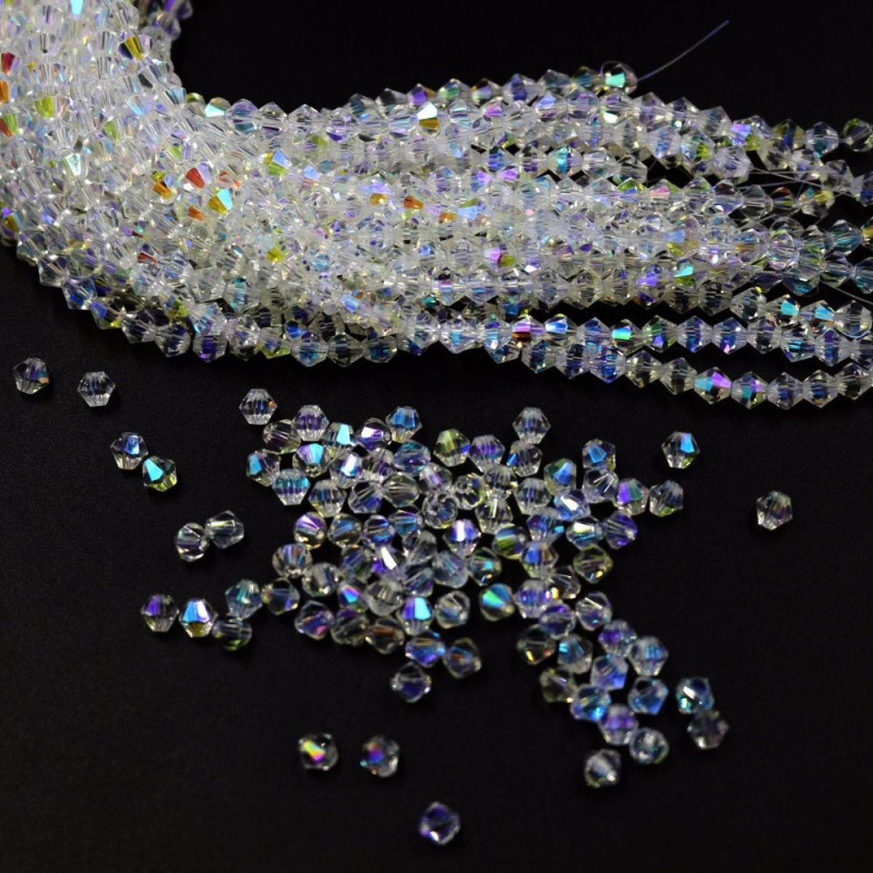 TEMU 1000pcs de perles de 3Mm-4Mm et assortiments de perles, perles de cristal blanches naturelles avec un revêtement coloré - multifacettes