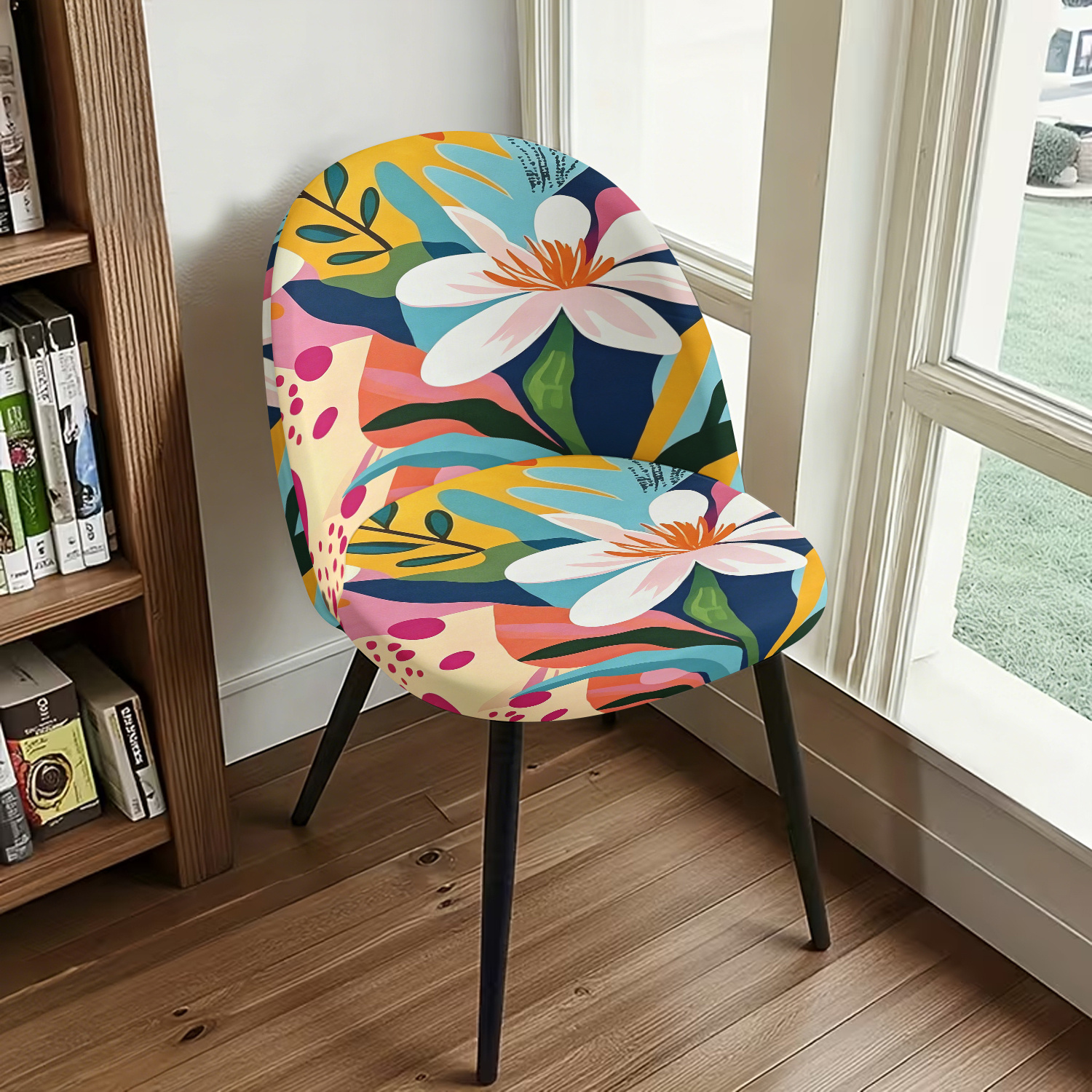 TEMU para silla de pico con diseño de flores abstractas estilo Matisse, tela de fibra de leche, elástica y ajustable para silla, adecuada para sillas