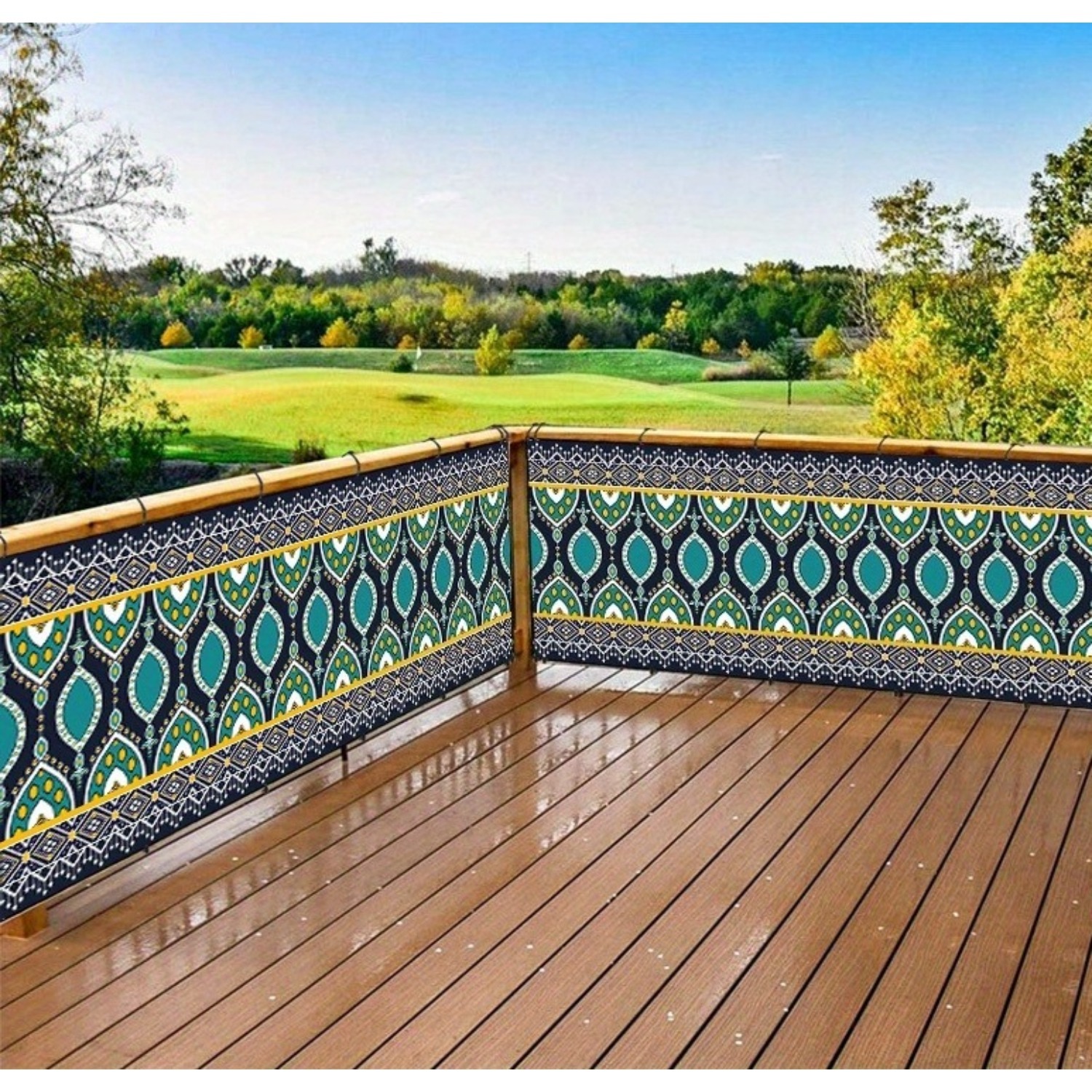 TEMU 1pc Écran d'intimité de balcon de style ethnique, clôture de cour extérieure, tissu décoratif de protection (impression numérique 2D)