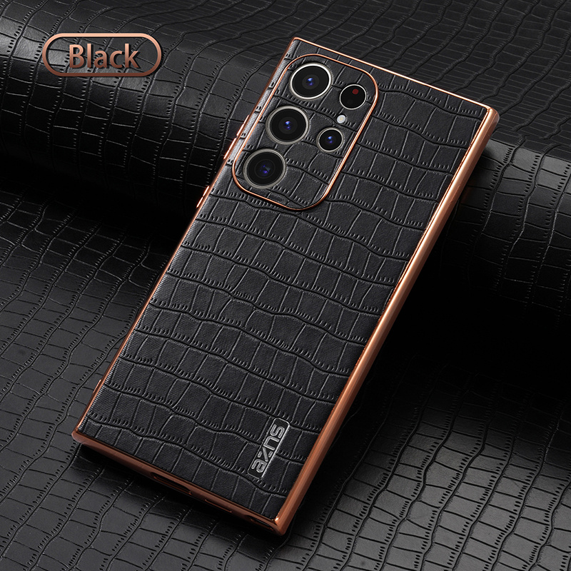 TEMU Phone Case - Electroplated Frame - Crocodile Pattern Embossing - Metal Logo Phone Case Compatible With Galaxy S22/s23 Ultra/s24 Plus/s24