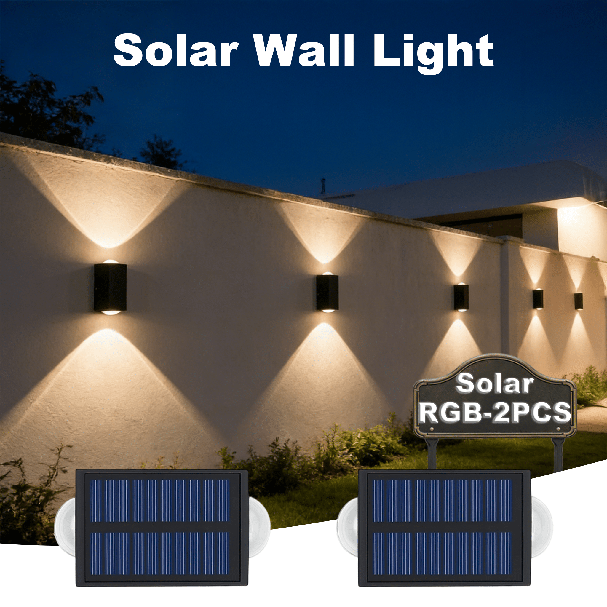TEMU Set Of 2 Rgbw Wall Lights, Ip44, Suitable For Street Walls, Stairwells, , Steps, Patios, Smart Light Sensing, And Landscape Decorative Lighting.