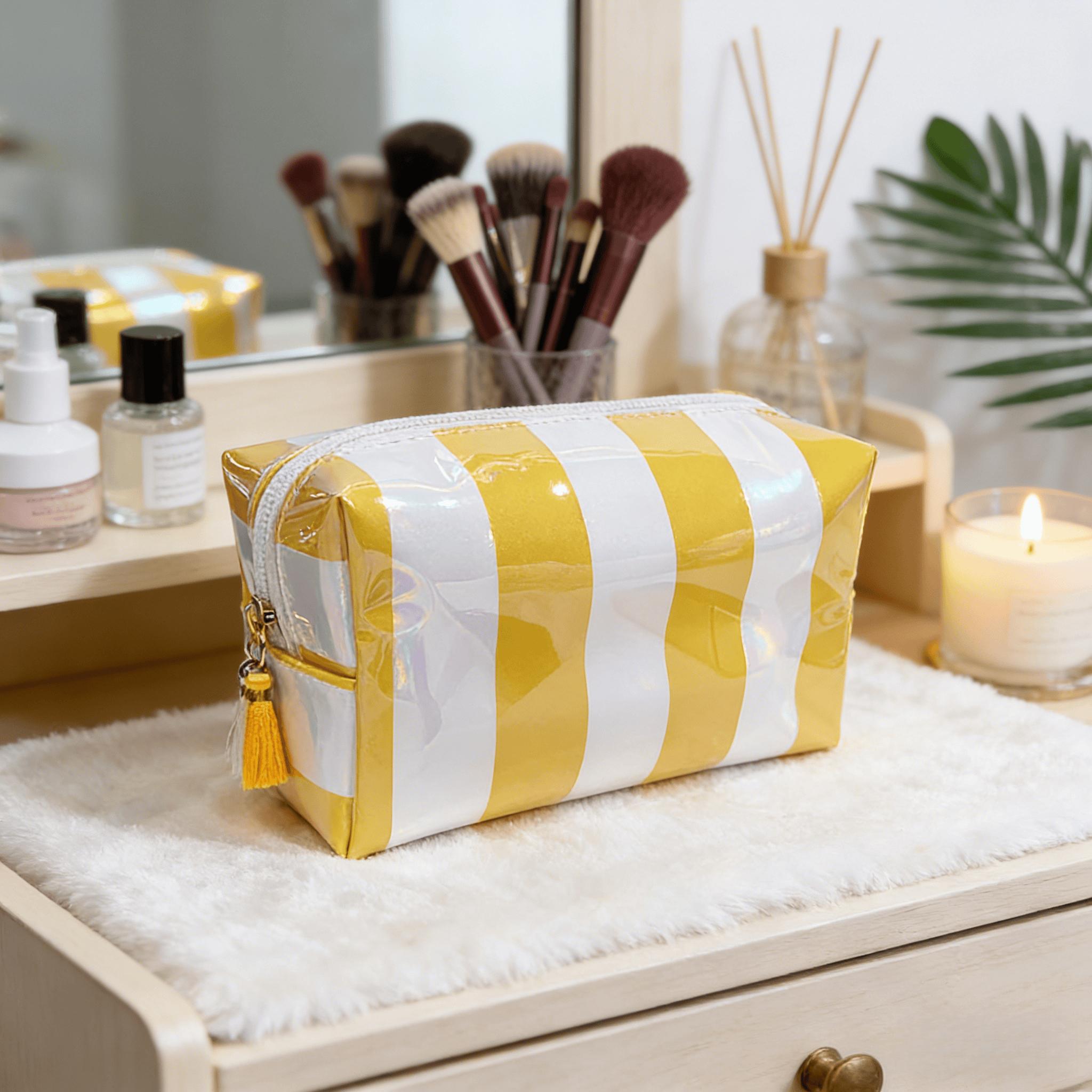 TEMU Neceser a Rayas, Bolso de Almacenamiento Portátil de Moda, Bolso de para Viajeros, Neceser de Gran Capacidad, Bolso de Almacenamiento Portátil