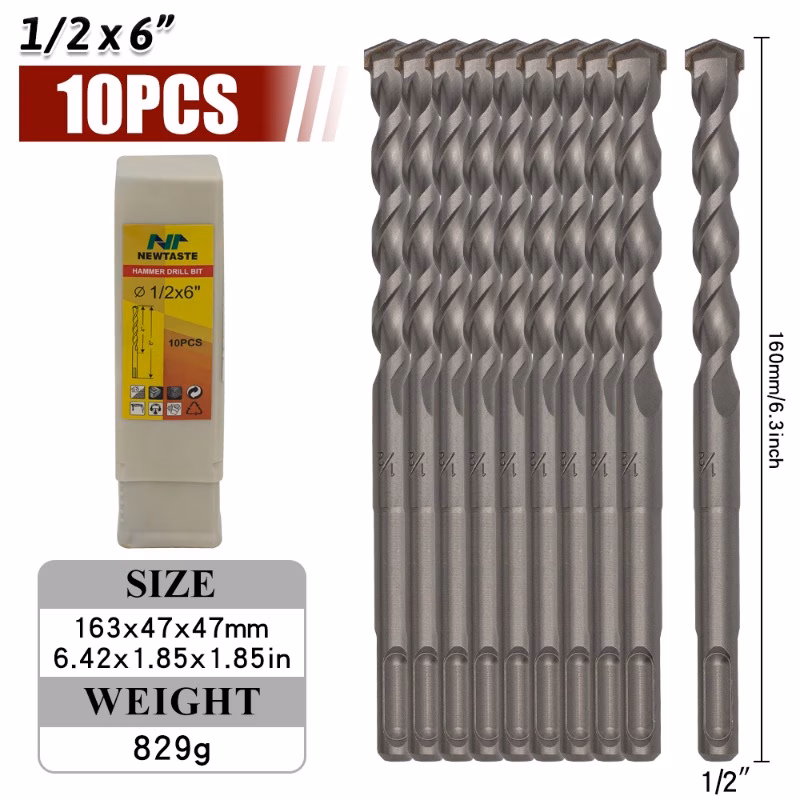 10pcs Round Shank Construction Drill Bit Set, Multiple Sizes...