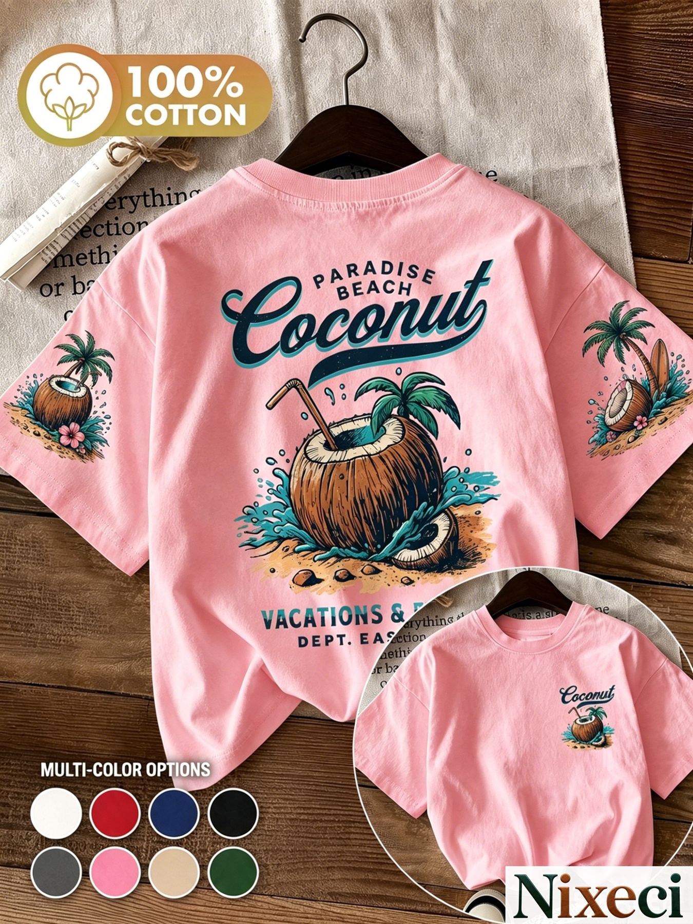 womens 100 180g t shirt retro tropical   tree print short sleeve crewneck top loose fit beach vacation shirt suitable for casual surfing poolside outfits machine washable hawaiian style