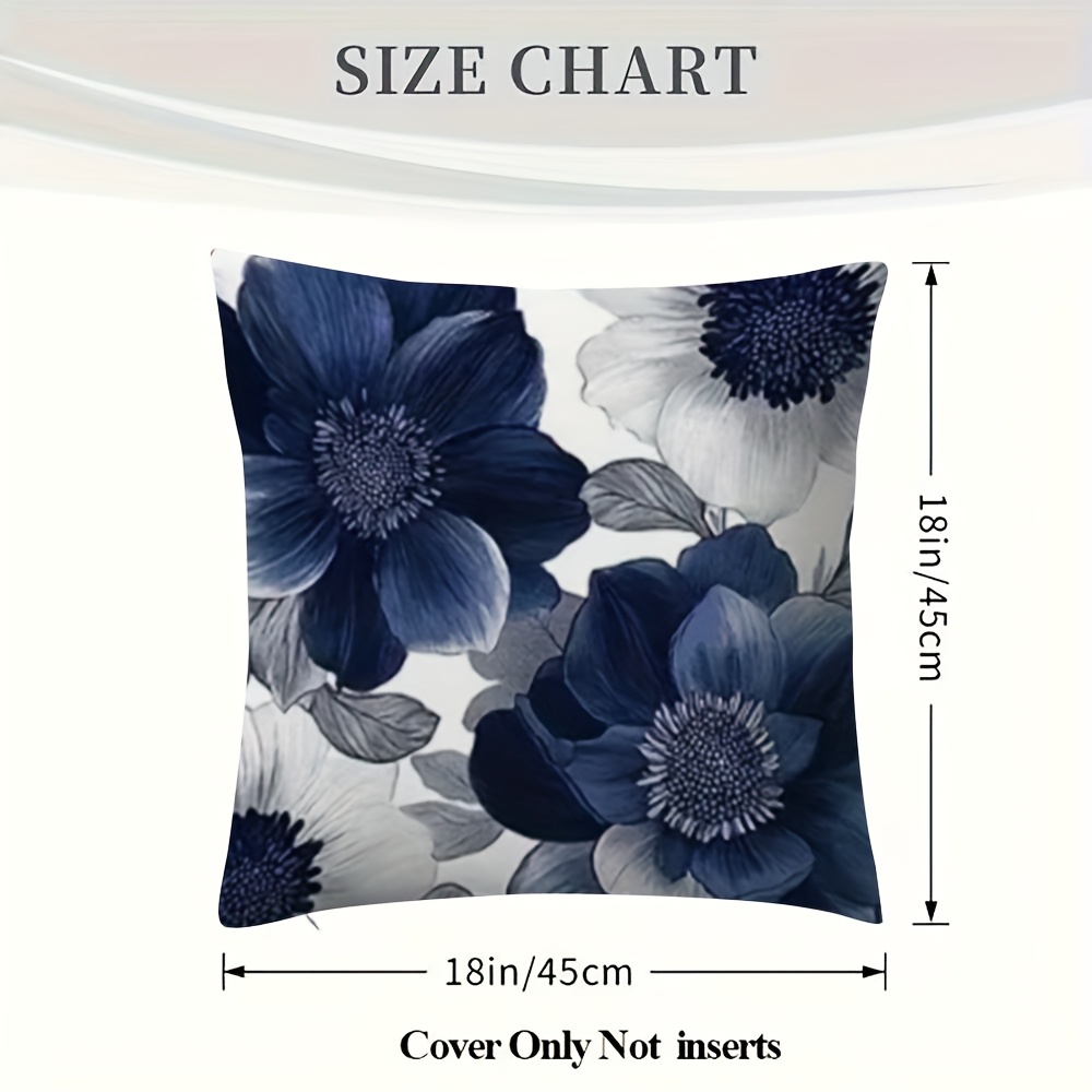 TEMU Deux taies d'oreiller avec un design double face présentant un élégant motif floral bleu , parfaites pour la décoration de chambre. garniture