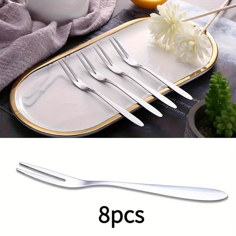 TEMU 8pcs Stainless Steel Fruit Fork, Hotel Home Dessert Fork, Fruit Skewer, Cake Mooncake , Stainless Steel Dessert Cake Western Fork, Home Small