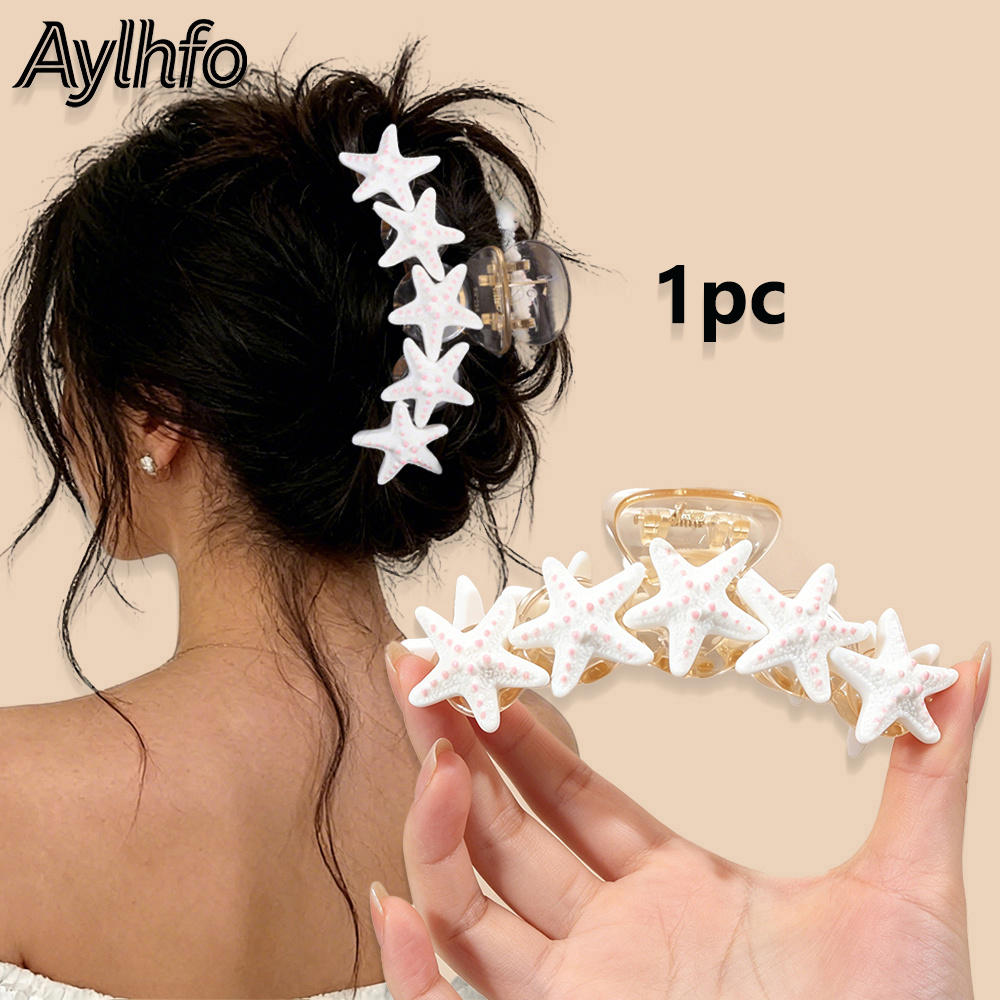 Image of Aylhfo 1pc Summer New Multicolor Starfish Hair Clip, Ocean Beach Style Great Shark Hair Clip, Clip, Suitable For Thick Long Hair ' Daily Styling