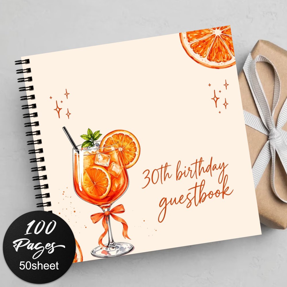 TEMU 1pc 1th/30th Birthday Guestbook With Citrus Orange Decor - Spiral Notebook Journal Suitable For Weddings, Birthdays, Showers, Bridal Showers,
