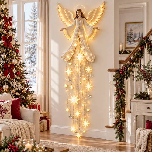 2 5d lighted christmas angel with cascading lights glowing wings wall and door decoration suitable for indoor and outdoor holiday gift for angel lovers