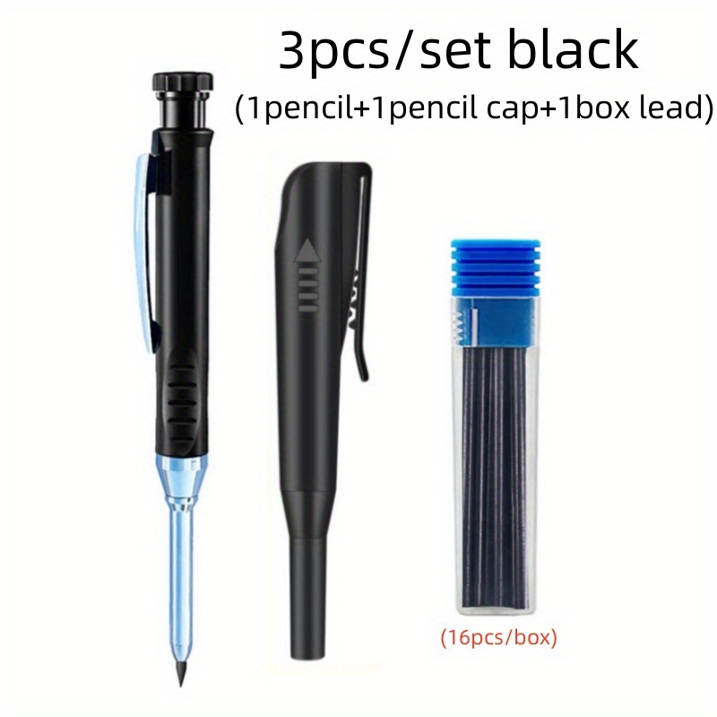 TEMU Solid Carpenter Pencils Set With Lead Refills And , 2.8mm Deep Hole Mechanical Pencil Marker Construction Pencils With Built In Sharpener For