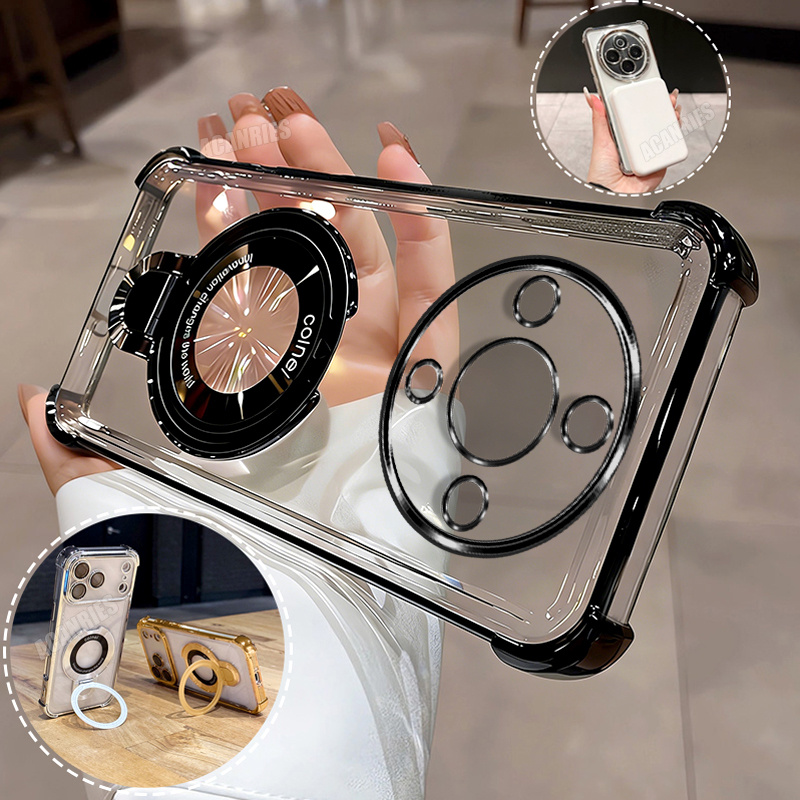 TEMU Phone Case - Phone Case - Acanries 1pc Of Elegant Slim Ring Folding Stand Holder + 1pc Of Clear Plated Shockproof Protective Case For Huawei