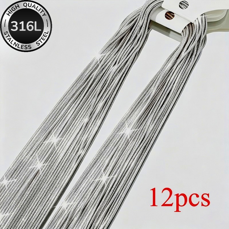 TEMU 12 Collares Premium con Cadena de Hueso de Serpiente Plateado Texturizado, Adiciones de Moda Fáciles, 45-65Cm, Compatibles con Diferentes