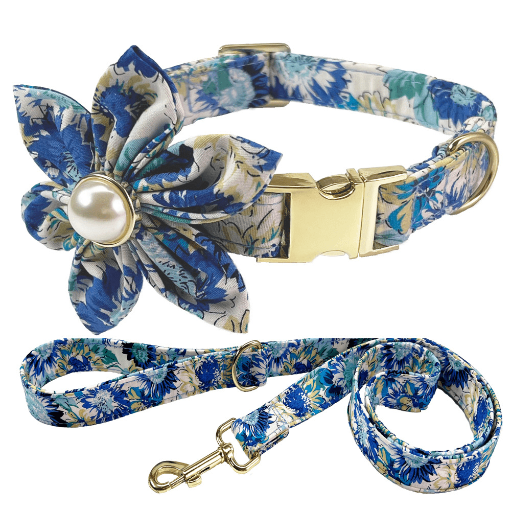 Customizable Floral Print Dog Collar and Leash Set