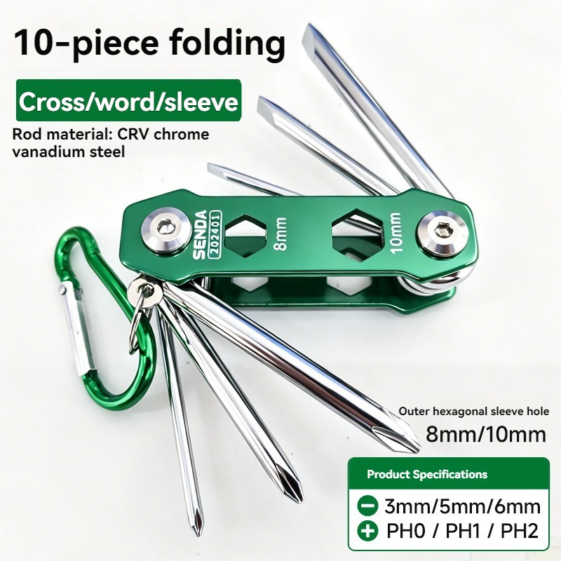 10-in-1 Folding Screwdriver, Foldable Pocket For Easy Carrying And Storage, Suitable For Industrial, Home Decoration And Other Uses