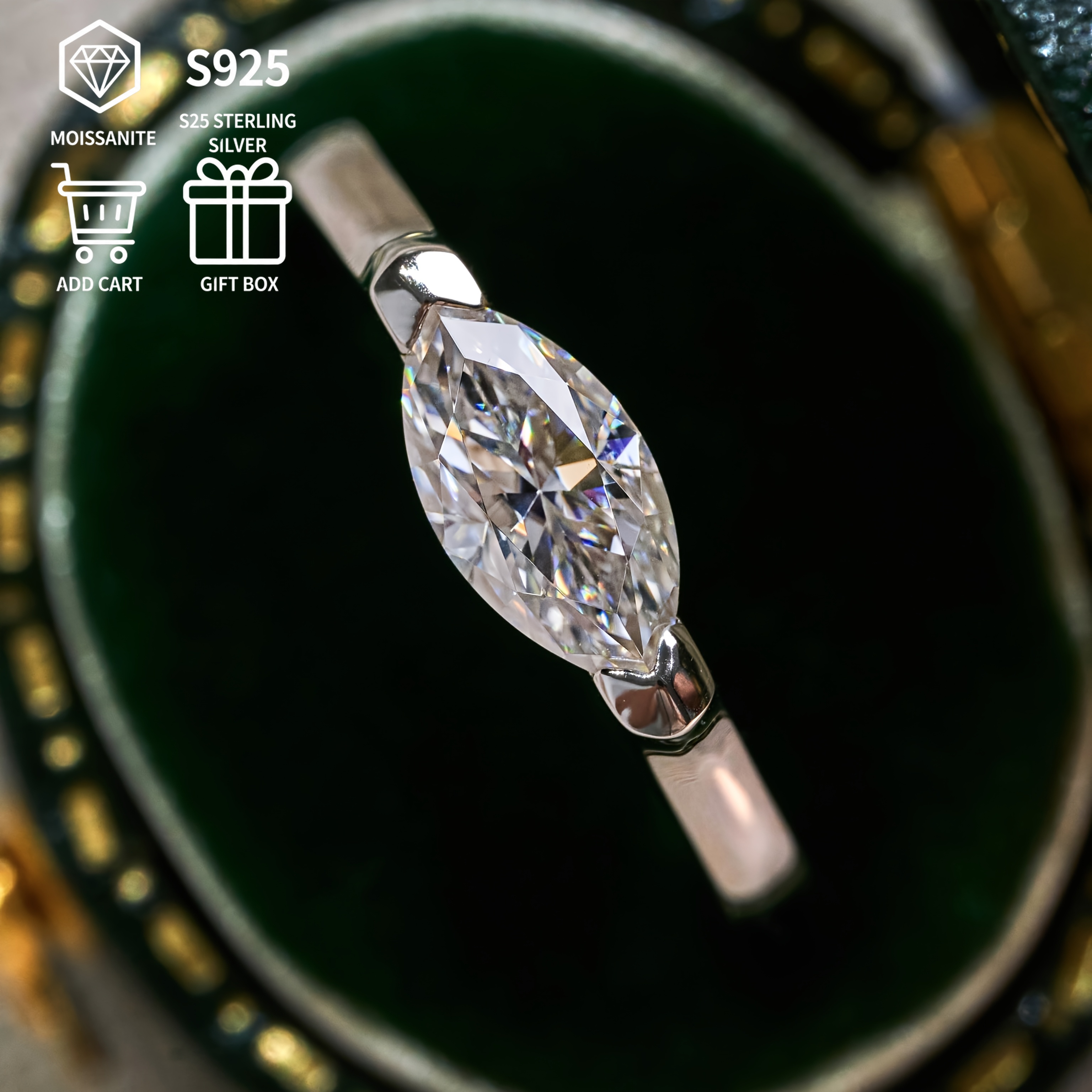 TEMU S925 Pure Silver Moissanite Women's Ring, Unique Horus Eye And Design, Suitable For Proposal, Marriage, Daily Wear, , With Gift Box/moissanite