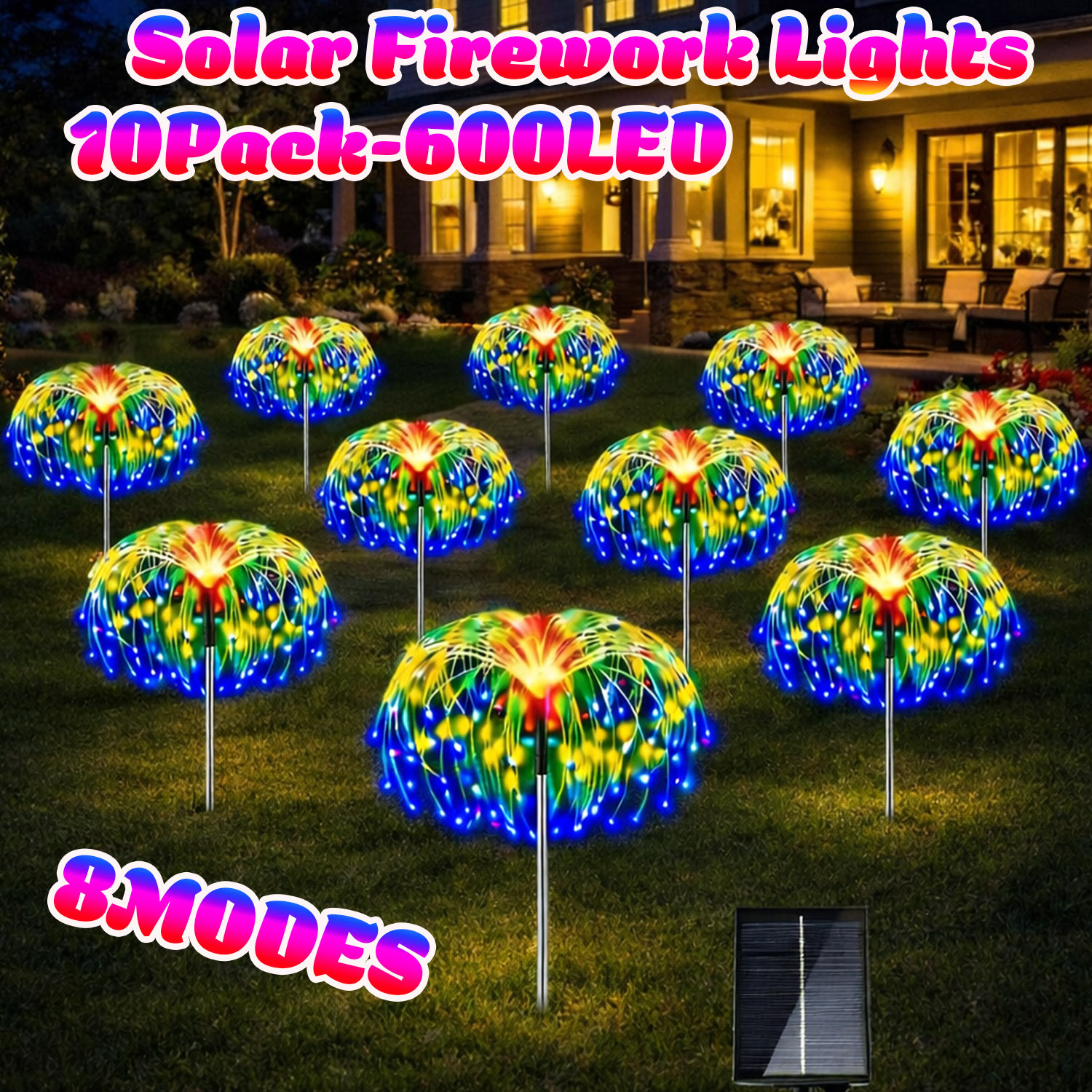 TEMU 10-pack 5-pack Garden Decor Solar Lights Outdoor, 600/400/300led Multicolor Solar Fairy Garden Lights, 8-mode Solar Garden Sparkler Lights For