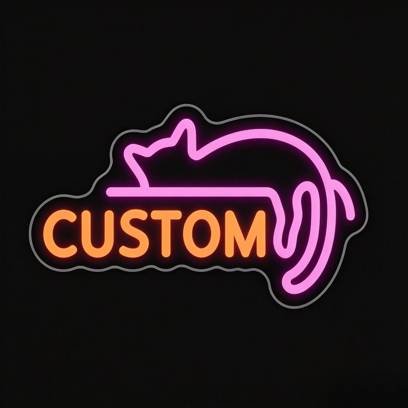 Custom Pink LED Neon Sign, Lazy Cat-Shaped, USB Powered