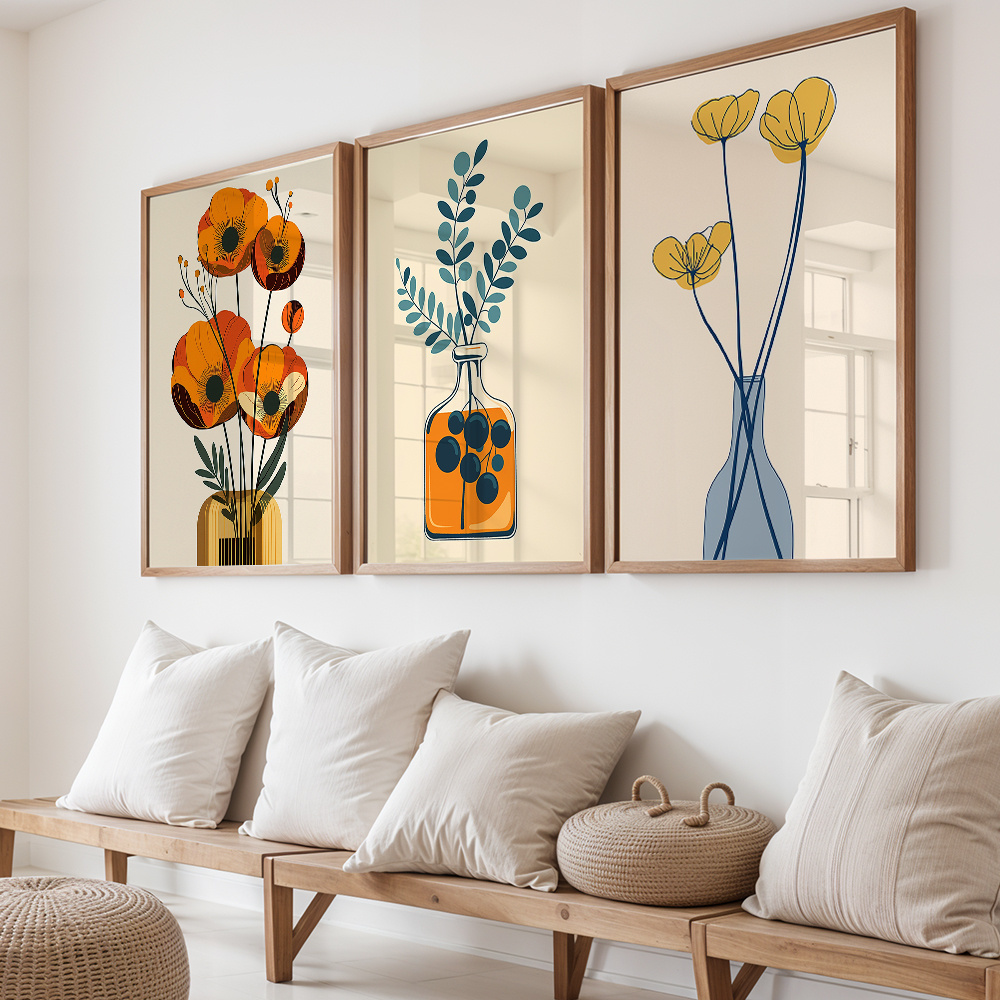 TEMU 2d Flat, 3pcs Set Of 3 Floral Posters Botanical Canvas Prints Nature Wall Decor Canvas Art Print For Living Room Bedroom Office Housewarming