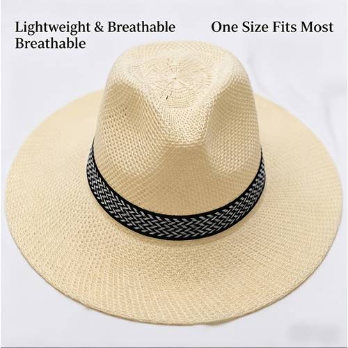 mens wide brim panama straw hat lightweight and breathable straw sun hat suitable for summer beach trips