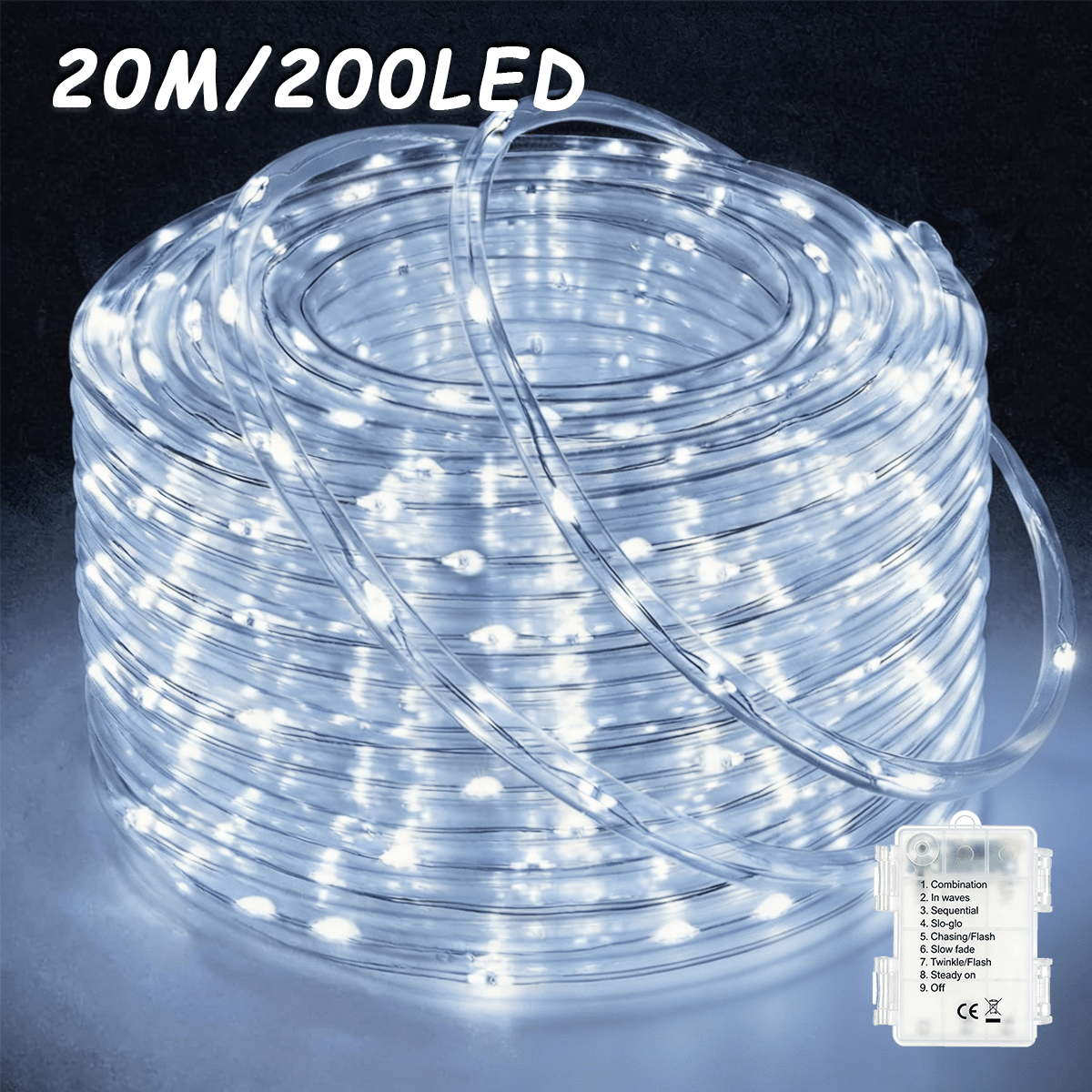 TEMU Tubos LED de 50/100/200 LED, Guirnaldas de Luces LED, Luces de ; 8 de Iluminación; Funciona con Batería; Adecuado para Uso en Exteriores. /Luz