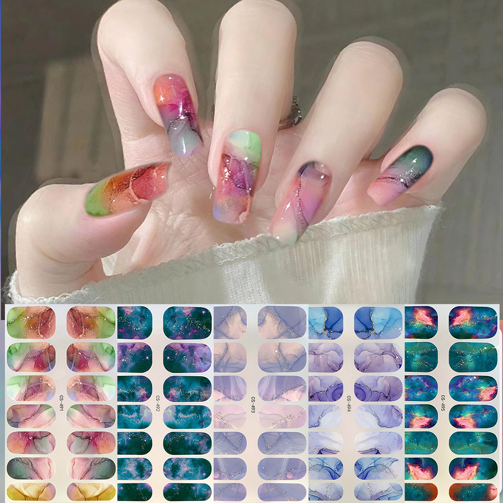 5 Sheets Of 70 Finger Designs, Marble Texture Nail Stickers, Self-adhesive No-lamp Nails For Women's Use, Easy And Elegant Nail Art Kit