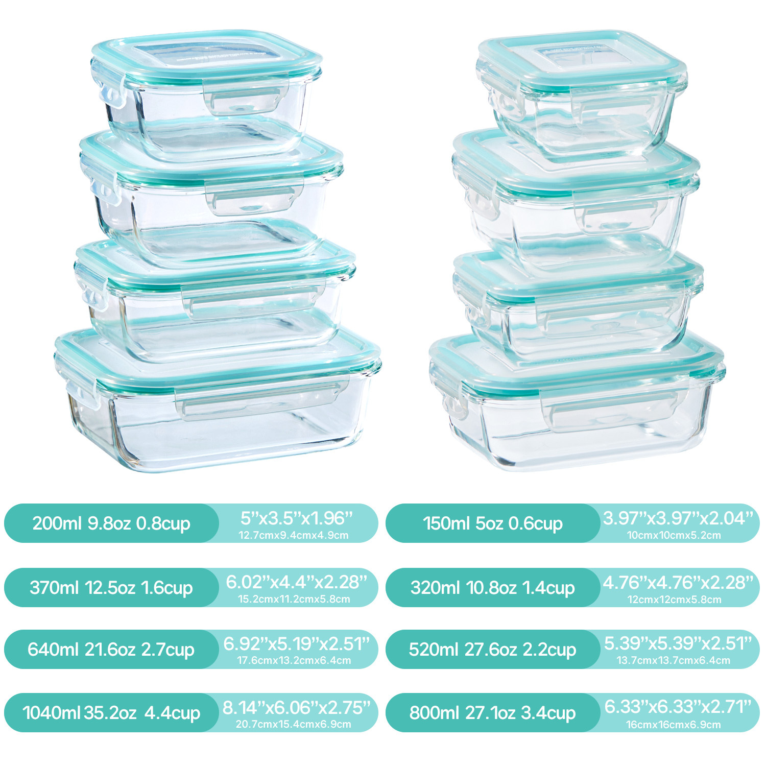 TEMU 16pcs (8 Lids + 8 Containers)sealed Glass Food Storage Containers, Lunch Boxes, Microwave & Oven Safe - Salads, Fruits, Vegetables & Sandwiches,