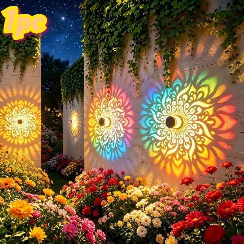TEMU Lampada Mandala, Luce Solare da Recinzione per Esterni con Murale, Design a Tema Mandala, Luce Solare a LED, IP65 Adatta per Illuminazione di