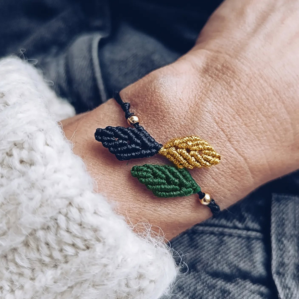 Women's Leaf Weave Rope Bracelet Three Colored Leaf Adjustable Knot