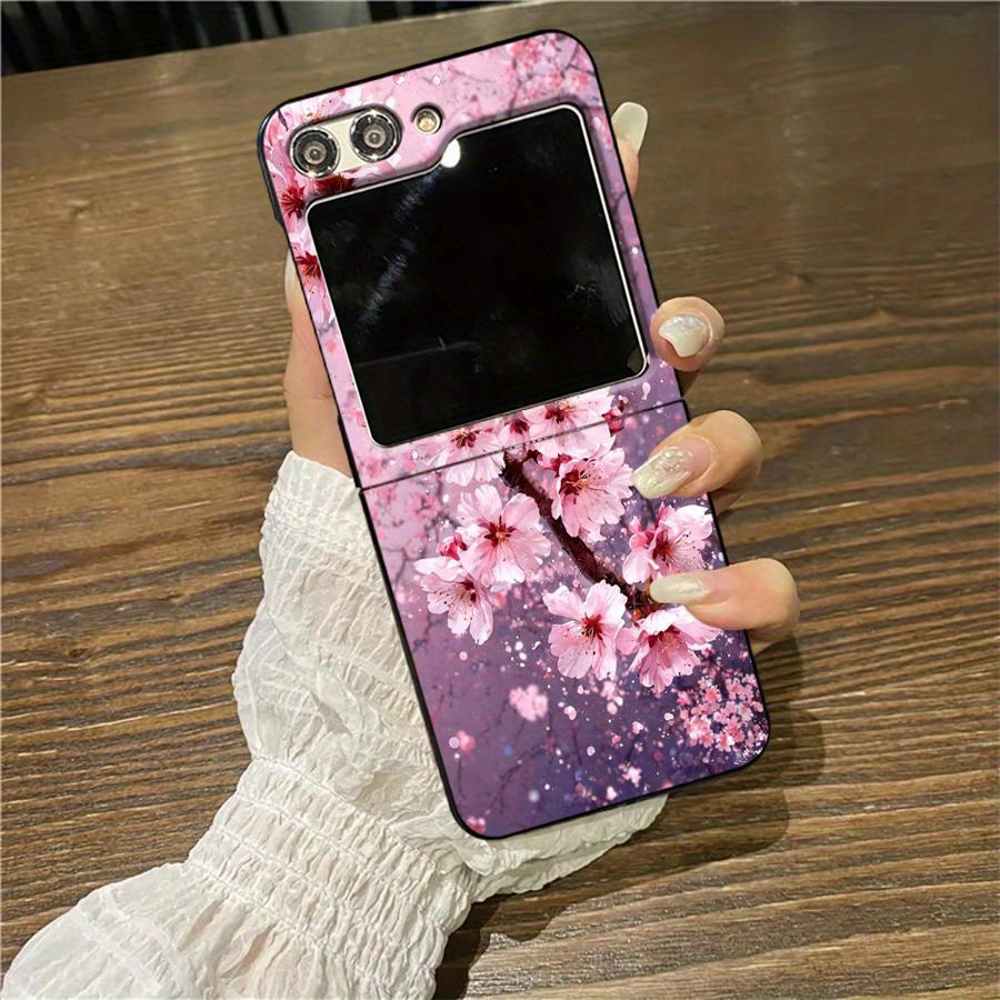 TEMU Coque de téléphone de protection pour les modèles Samsung Galaxy Z Flip 3, 4, 5 et 6, avec un design souple et anti-choc, de de cerisiers roses.