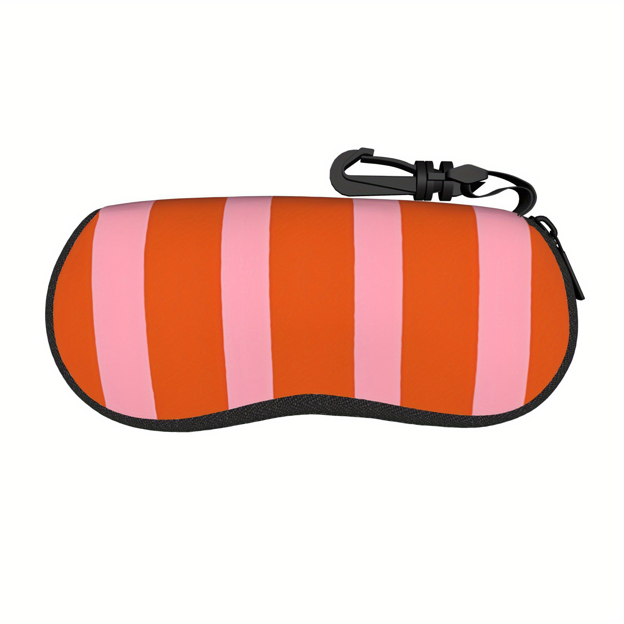 TEMU 1pc Estuche para gafas con estampado y naranja quemado a rayas - Bolsa de viaje duradera con cremallera para gafas, unisex, adecuada para varios