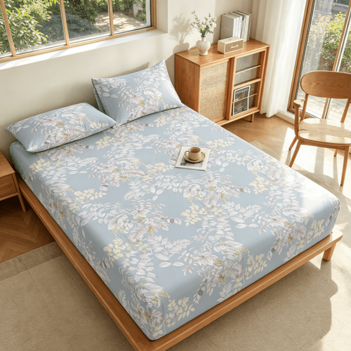 3pcs 100 cotton floral shadow pattern bed sheet set breathable and sweat absorbent for summer suitable for home student dorms hotels apartments and bed decor 1 fitted sheet 2 pillowcases