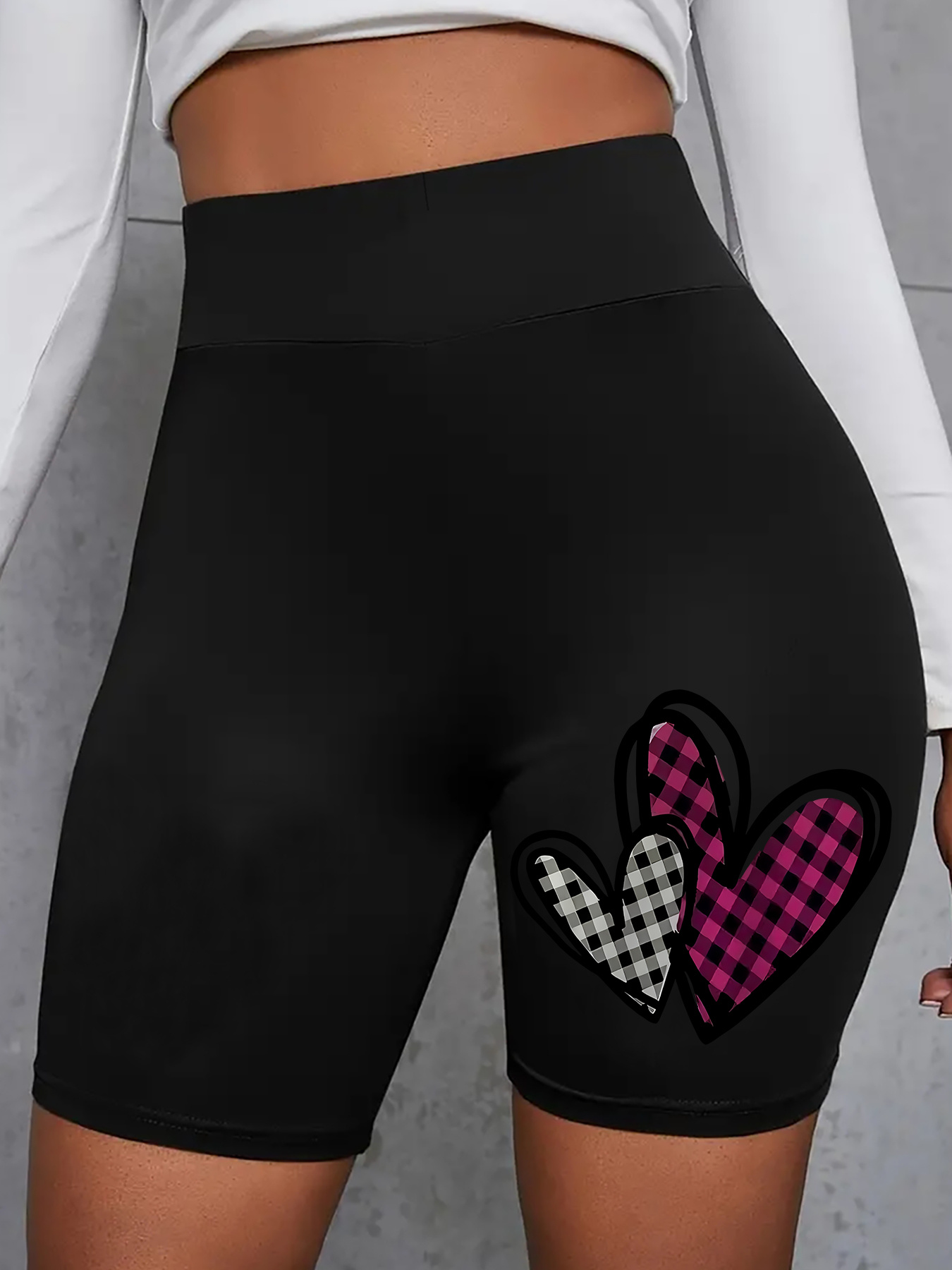 women's high waisted shorts black white checkered pattern Temu