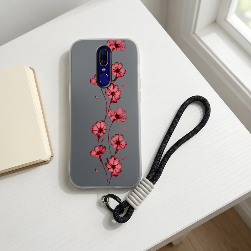 item picture phone case compatible with oppo a9x f11 a9 phone case 2 in 1 flexible jelly cover with a hanging strap shockproof anti scratch soft protective case red wine flowers print