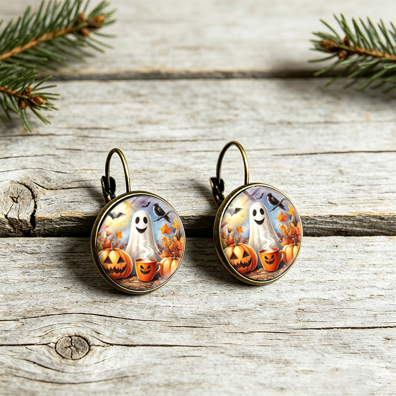 3pcs Halloween Pumpkin Ghost Vintage Earrings & Necklace Set