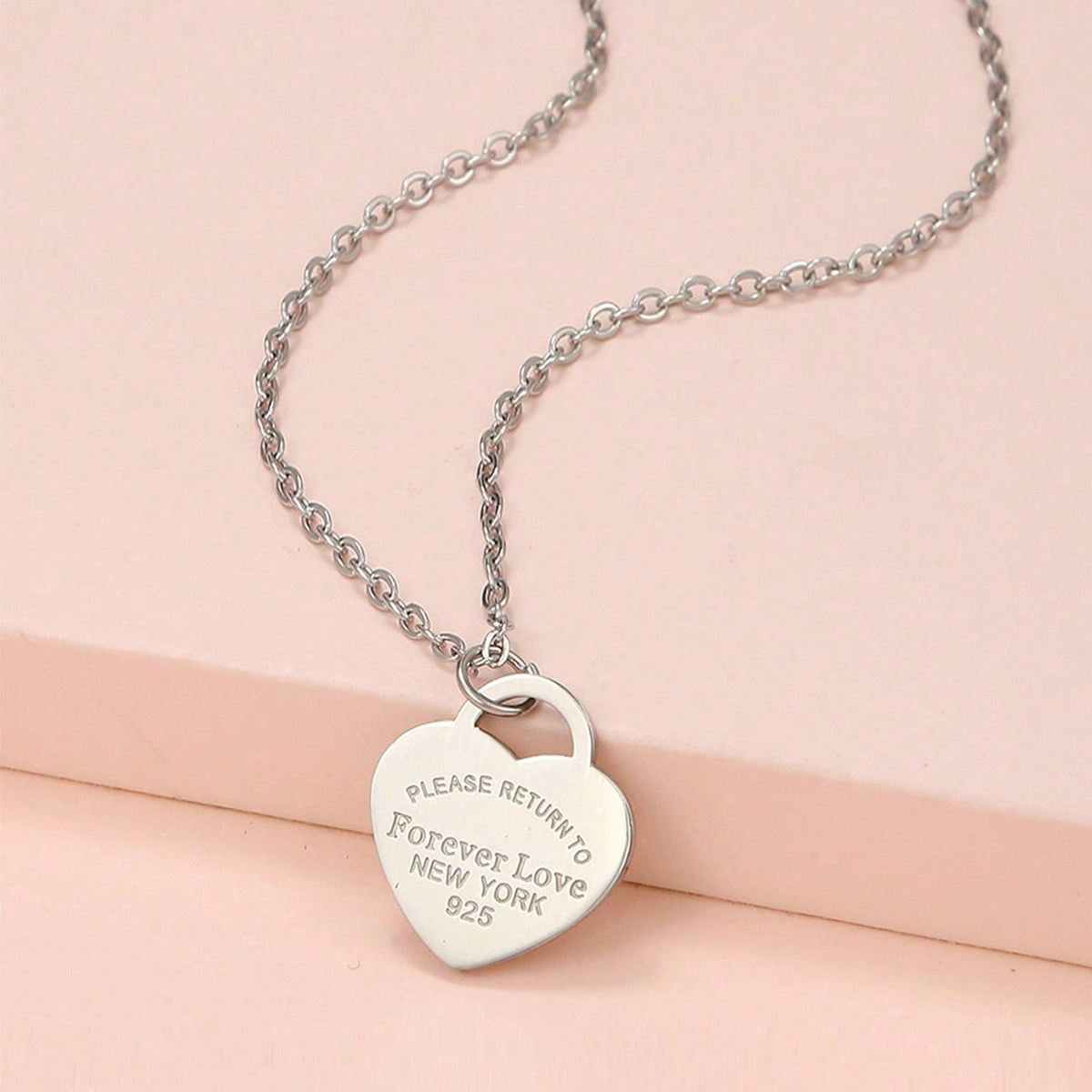 TEMU Elegant Stainless Steel Pendant Necklace - Adjustable Clavicle Chain With " To New " , Casual Attire Or Gift , Fashion Accessory | Frenchinspired Design | Engraved Pendant