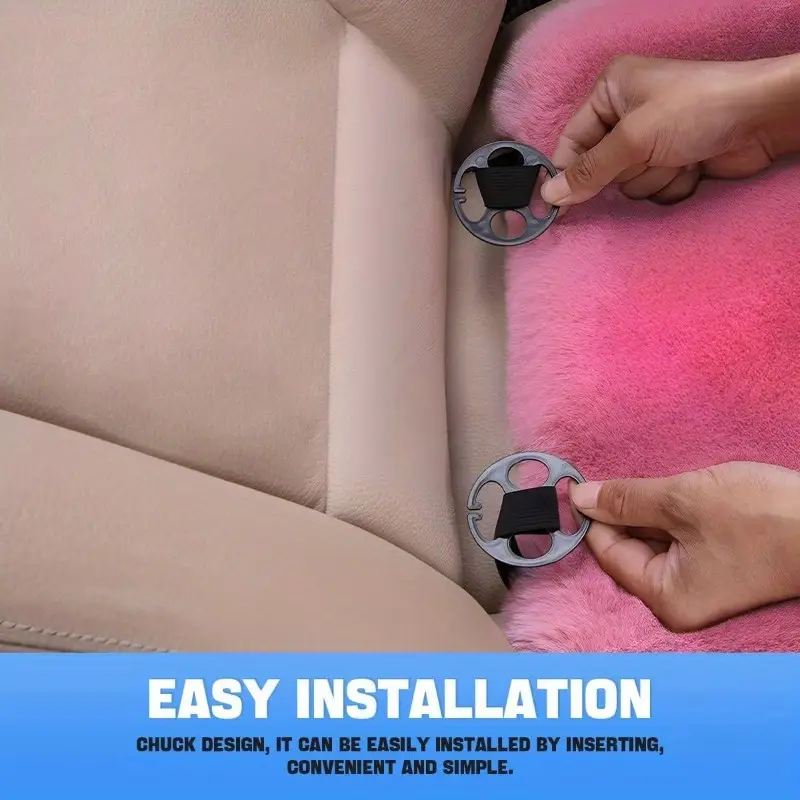 2pack car front seat warm rabbit fur winter auto seat cover fluffy plush vehicle seat protector pad with non slip backing car accessories for home and office chair pink details 4