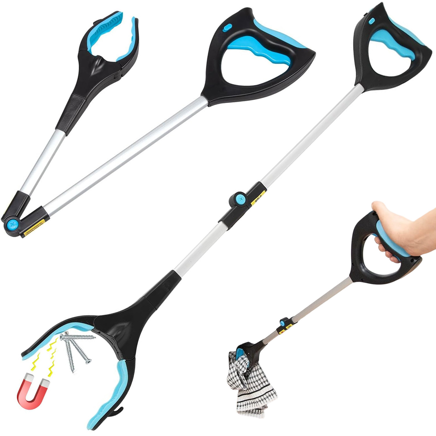 Extendable Foldable Grabber Tool, Long Handle Picking Clamp With Magnetic Tip And Ergonomic Grip, Portable Reacher For Household Picking And Daily Auxiliary Tasks