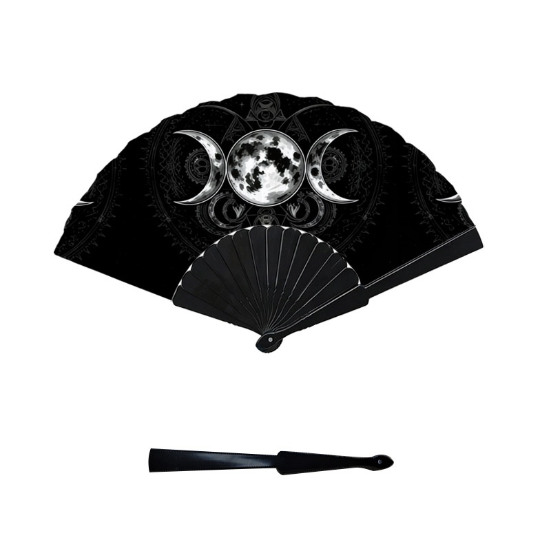 TEMU 2d Flat, 1pc Gothic Mysterious Moon Phase 2d Single-sided Print Handheld Fan, Plastic Blade Handheld Cooling Fan, Portable Decorative Accessory,